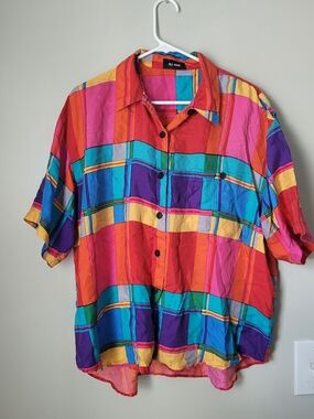 Silk House Multicolor Retro Disco Vintage Plaid Button-Up Shirt - Bright Multi